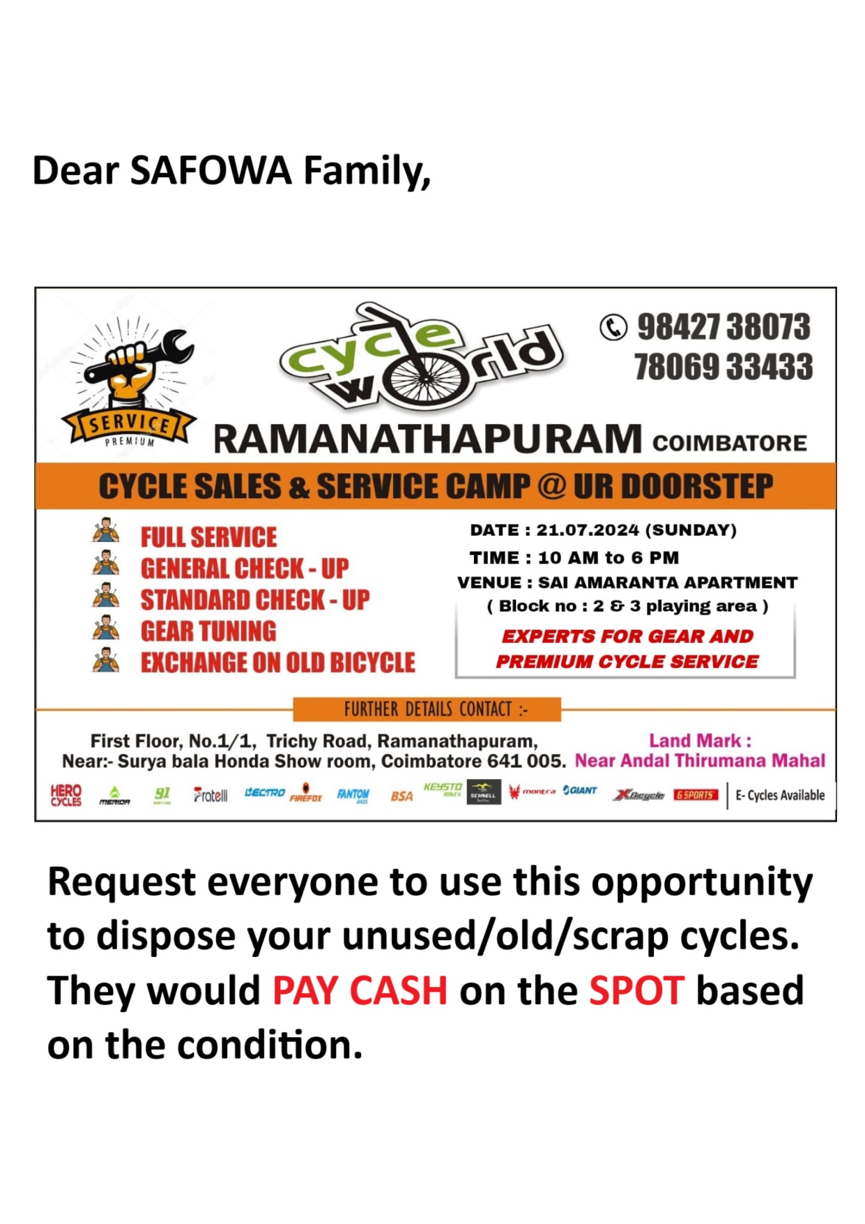 to Sai Amaranta Flat Owners Welfare Association SAFOWA